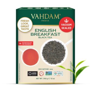 vahdam, original english breakfast black tea leaves (340g/12oz) 170+ cups | non gmo, gluten free | strong & aromatic loose leaf tea | unblended single origin tea | vacuum sealed pack