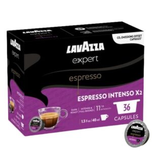 lavazza expert espresso intenso x2 coffee capsules, intense, dark roast, arabica, robusta, notes of dried fruit, intensity 11 out 13, blended and roasted in italy, (36 capsules)