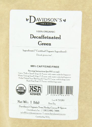 Davidson's Organics, Decaffeinated Green, Loose Leaf Tea, 16-Ounce Bag