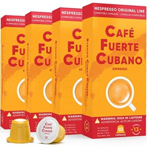 cafe fuerte cubano, espresso pods, nespresso capsules compatible with originalline machines, strong cuban coffee, ristretto cafecito, intensity 13, dark roast, high in caffeine (40 count)