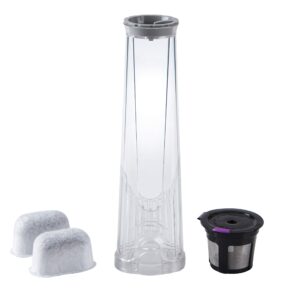 k2.0 tall handle water filter replacement starter kit for keurig 2.0 with 2 charcoal water filter cartridges, 1 reusable k cup - 8.15inch