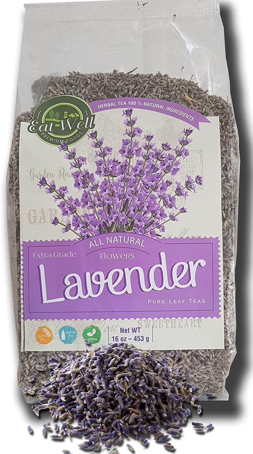 Eat Well Dried Lavender Flowers 16 oz, Bulk Size Lavender Petals for Lavender Tea, Edible Culinary Lavender for Baking and Cooking, Dry Lavender Flowers for Soaps, Lavender Buds for Home Fragrance