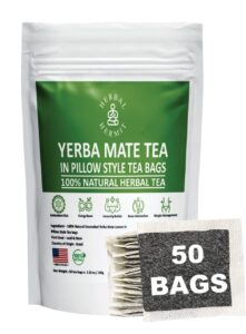 herbal hermit yerba mate herbal-teas with 50 tea bags natural organic yerba matte rich in chlorophyll, antioxidants and vitamins, made in usa