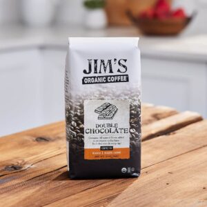 Jim’s Organic Coffee – Double Chocolate, All Natural Flavored Blend – Light Roast, Ground Coffee, 12 oz Bag