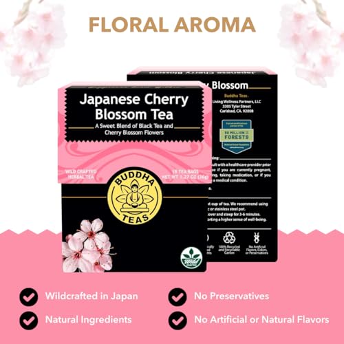 Buddha Teas Japanese Cherry Blossom Tea - OU Kosher, 18 Bleach-Free Tea Bags