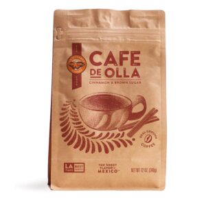 Café De Olla Ground Coffee, 12 Ounce, Cinnamon and Brown Sugar Spiced Mexican Dark Roast Coffee by La Monarca Bakery