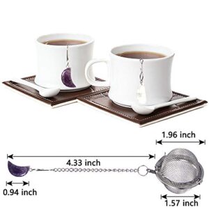 2pcs Tea Infuser, Scdom Stainless Steel Ball Mesh Tea Strainer, Amethyst & White Crystal Moon Pendant Tea Ball Tea Filter with Extended Chain Hook for Brew Fine Loose Tea and Spices & Seasonings