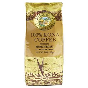 royal kona 100% hawaiian kona coffee, private reserve medium roast, ground - 7 ounce bag