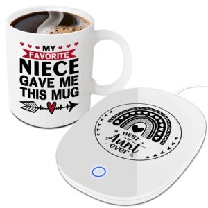 aunt gifts, gifts for aunt mothers day, best aunt ever gifts from niece/nephew, birthday gift for aunt, smart warmer thermostat coaster with mug, beverage warmer maintain temperature 120℉-140℉