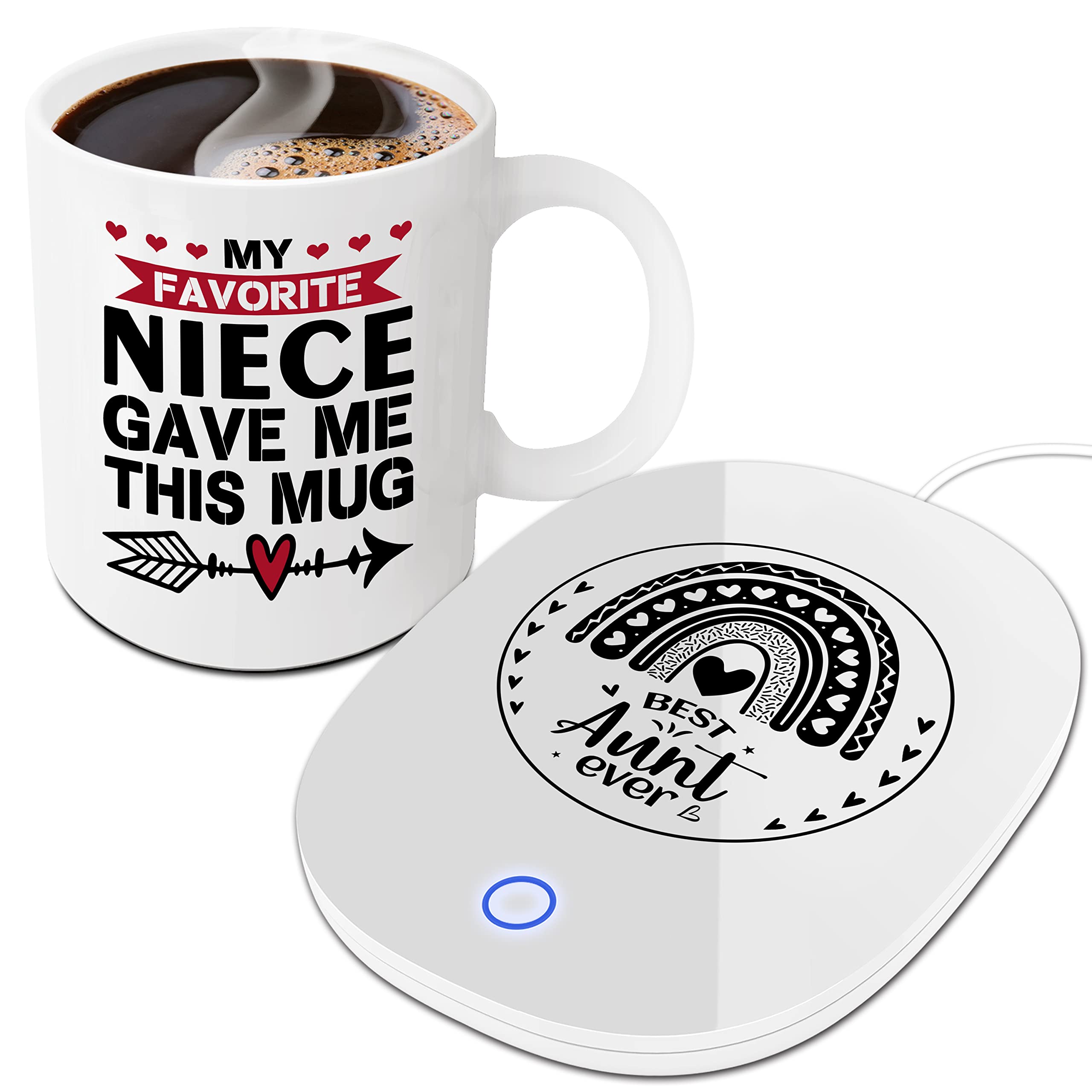 Aunt Gifts, Gifts for Aunt Mothers Day, Best Aunt Ever Gifts from Niece/Nephew, Birthday Gift for Aunt, Smart Warmer Thermostat Coaster with Mug, Beverage Warmer Maintain Temperature 120℉-140℉