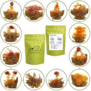lwxljmjzc－12pcs individually wrapped blooming tea，jasmine flowering tea, green tea with flowers－gifts for tea lovers (12 different flavors)