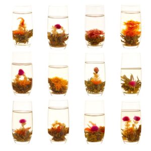 LWXLJMJZC－12pcs Individually Wrapped Blooming Tea，Jasmine Flowering Tea, Green Tea with Flowers－Gifts For Tea Lovers (12 Different Flavors)