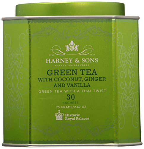 Harney & Sons Green Tea with Coconut, Ginger and Vanilla, 30 Sachets (75 g), 6.7 Ounce