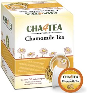 cha4tea 36-count pure camomile herbal tea pods for keurig k-cup brewers - bedtime/sleep-well/nightly calm/relaxing tea