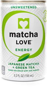 matcha love green tea unsweetened energy shots, 5.2 oz, pack of 20