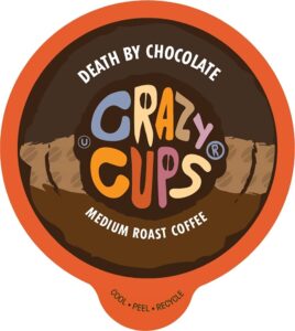 crazy cups flavored coffee for keurig k-cup machines, death by chocolate, hot or iced coffee, 22 single serve, recyclable pods