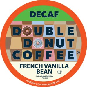 double donut decaf french vanilla coffee pods, medium roast single serve french vanilla bean decaf flavored coffee pods for keurig k cup brewers, 24 count