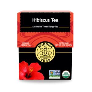 buddha teas - hibiscus - organic herbal tea - for health & wellbeing - with antioxidants, vitamin c & bioflavonoids - caffeine free - 100% kosher & non-gmo - 18 tea bags (pack of 1)