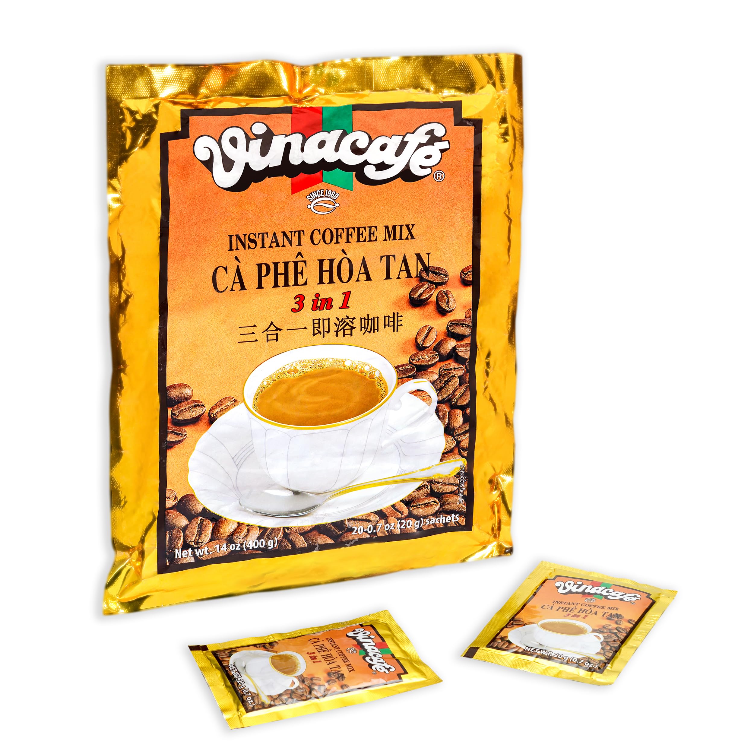 Vinacafe Instant Coffee Mix 3 in 1 (Pack of 4 | 20 Sachets Per Bag)