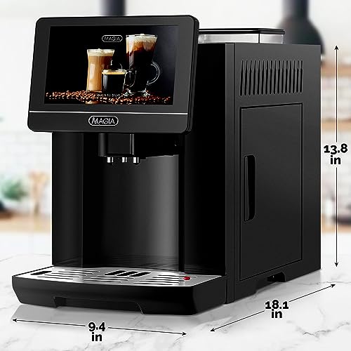 Zulay Magia Super Automatic Coffee Espresso Machine - Durable With Grinder Maker Easy To Use 7” Touch Screen, 19 Recipes, 10 User Profiles