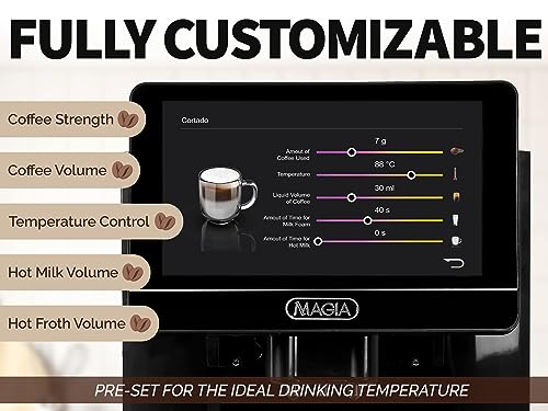 Zulay Magia Super Automatic Coffee Espresso Machine - Durable With Grinder Maker Easy To Use 7” Touch Screen, 19 Recipes, 10 User Profiles