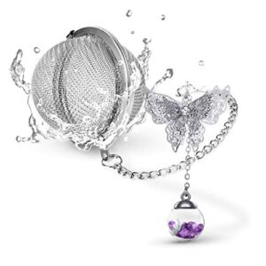 sanavie tea steeper tea ball infusers for loose tea, 3d butterly and glass beads dry flower tea infuser tea strainer,tea filter with extended chain hook for brew fine loose tea gifts for women girls