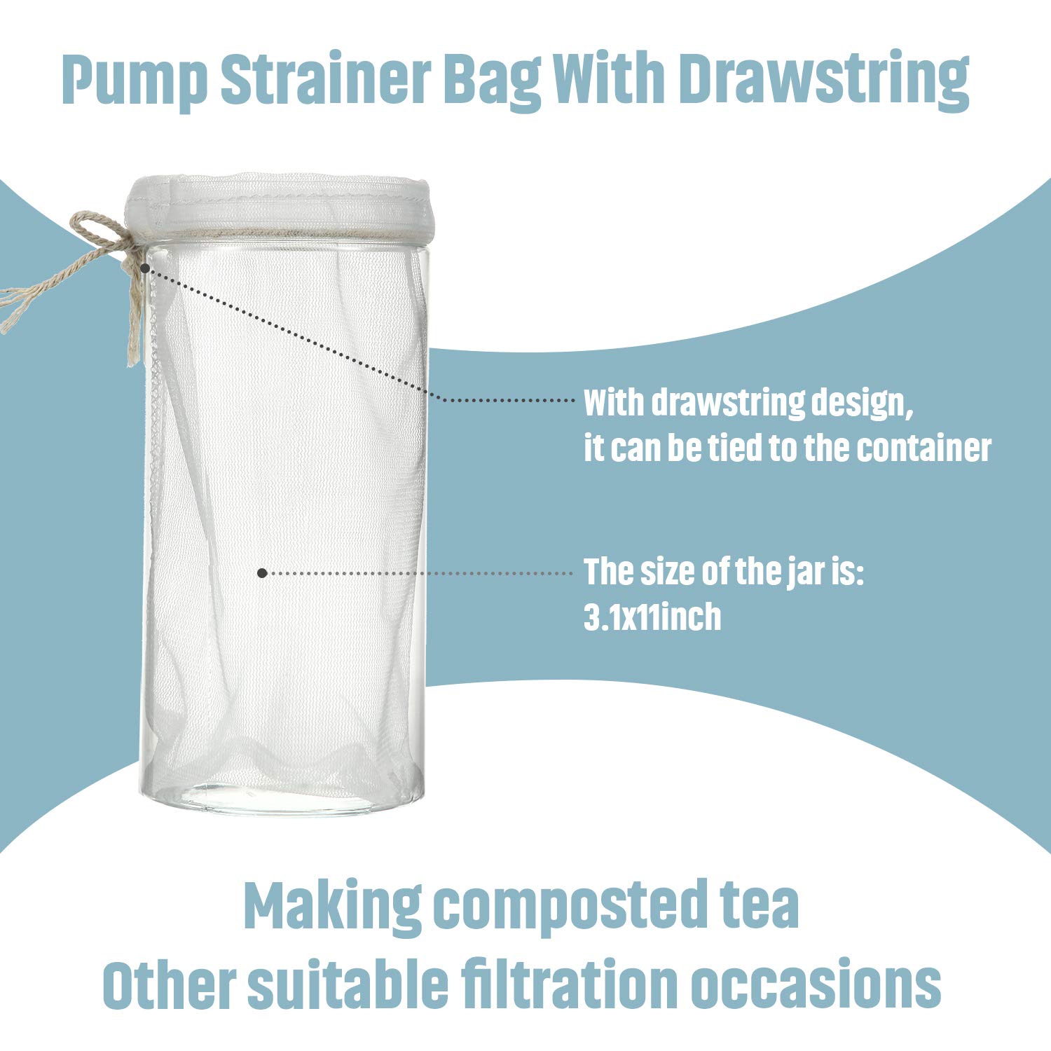 Compost Tea Bag, Pump Strainer Bag with Drawstring, Mesh Filter Bag, 600 µm for Prevents Clogging During The Straining Process (10, 23 x 16 cm)