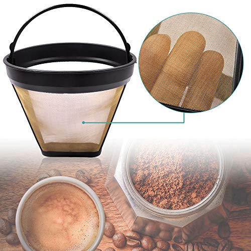 KEEPOW Reusable Coffee Filter Replacement 14 cup Compatible with Cuisinart DCC-3200 DCC-1200 Coffee Maker, Gold Tone Coffee Filter Basket 10 12 14 Cup