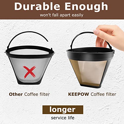 KEEPOW Reusable Coffee Filter Replacement 14 cup Compatible with Cuisinart DCC-3200 DCC-1200 Coffee Maker, Gold Tone Coffee Filter Basket 10 12 14 Cup