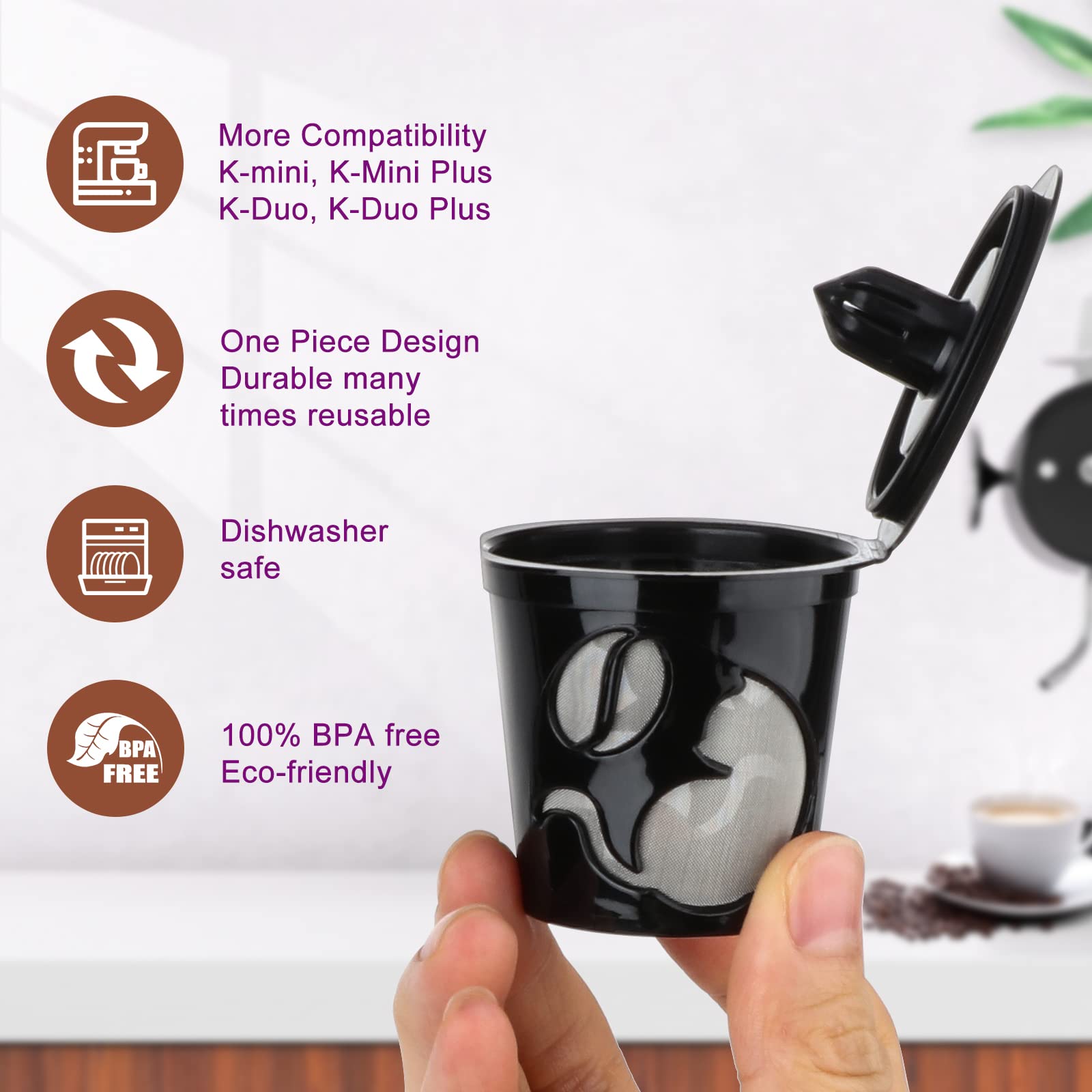 Reusable K Cups for K-Mini/K-Duo, 4 Pack Reusable Coffee Filters Pods for Keurig, BPA Free Refillable Single K Cups for Keurig K-Mini, K-Duo, 1.0 & 2.0 Series…
