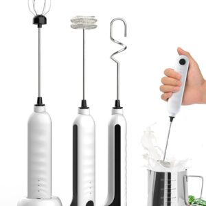 Milk Frother Handheld, USB Rechargeable Milk Foam Maker with 3 Stainless Whisks, Mini Blender Mixer 3 Speeds Adjustable for Coffee, Latte, Cappuccino, Matcha, Hot Chocolate, Egg, White