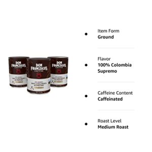 Don Francisco's Colombia Supremo, Medium Roast Ground Coffee (3 x 12 oz Cans)