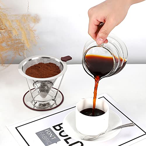 Pour Over Coffee Dripper, MISETTO Stainless Steel Filter,Easy to Clean Paperless pour over coffee maker,Reusable Filter,Cone Dripper with Removable Cup