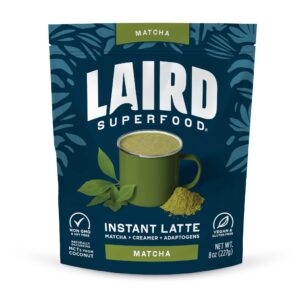 laird superfood matcha instant latte with adaptogens - matcha latte green tea powder packed with antioxidants and superfood coconut creamer - gluten free, non-gmo, vegan, 8 oz. bag, pack of 1