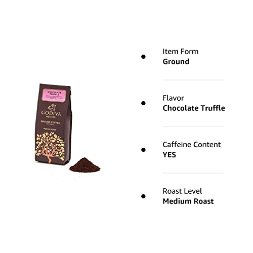 Godiva Chocolatier Medium Roast Ground Coffee, Made With100% Arabica Beans, Chocolate Truffle Flavor, 10 Ounce Gift Bag