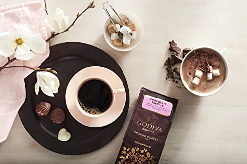 Godiva Chocolatier Medium Roast Ground Coffee, Made With100% Arabica Beans, Chocolate Truffle Flavor, 10 Ounce Gift Bag