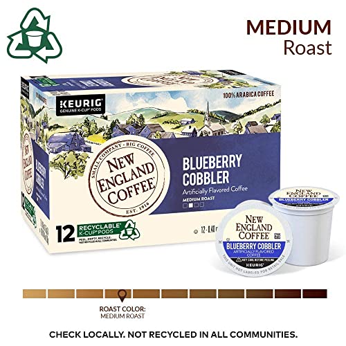 New England Coffee Blueberry Cobbler, Medium Roast Single Serve K-Cup Pods, 12 ct. Box (Pack of 1)