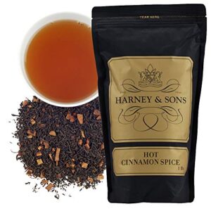 harney & sons hot cinnamon spice black tea, with orange peel, cinnamon, and clove, 16 oz (pack of 1)