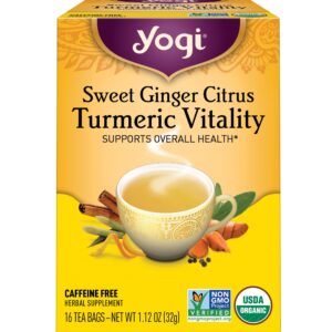 yogi tea sweet ginger citrus turmeric vitality tea - 16 tea bags per pack (4 packs) - organic ginger turmeric tea - supports well-being - includes turmeric root, ginger root, cinnamon bark & more