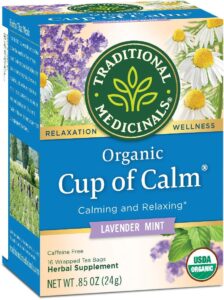 traditional medicinals organic cup of calm lavender mint herbal tea, calming & relaxing, (pack of 1) total 16 tea bags