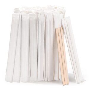 MFJUNS 200pcs Individually Wrapped Coffee Stirrers Wood - 5.5" Coffee Stir Sticks, Round End Disposable coffee stirrer, For Coffee, Cocktail and Hot Drinks