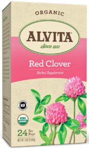 alvita organic red clover herbal tea - made with premium quality organic red clover blossoms, with dried sweet grass flavor, 24 tea bags