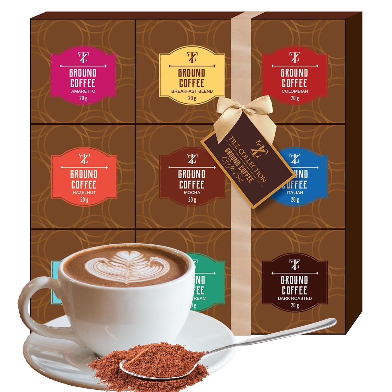 Coffee Gift Set - 9 Assorted Gourmet Ground Flavours Including French Vanilla Mocha, Perfect Gifts For Coffee Lovers