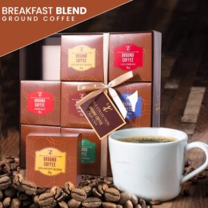 Coffee Gift Set - 9 Assorted Gourmet Ground Flavours Including French Vanilla Mocha, Perfect Gifts For Coffee Lovers