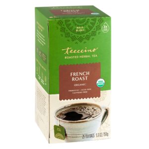 teeccino french roast herbal tea - rich & roasted herbal tea that’s caffeine free & prebiotic for natural energy, coffee alternative, 25 tea bags