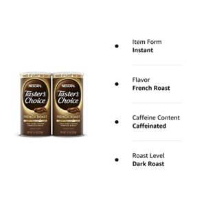 NESCAFE Taster's Choice, French Roast Medium Dark Roast Instant-Coffee, 11.1 oz. Resealable Canister, 2 Pack (320-cups total)