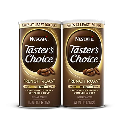 NESCAFE Taster's Choice, French Roast Medium Dark Roast Instant-Coffee, 11.1 oz. Resealable Canister, 2 Pack (320-cups total)