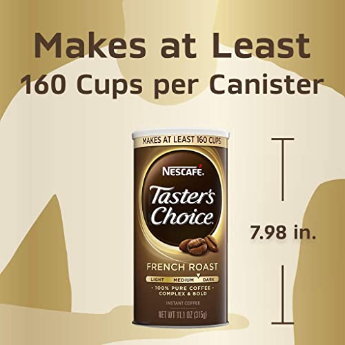 NESCAFE Taster's Choice, French Roast Medium Dark Roast Instant-Coffee, 11.1 oz. Resealable Canister, 2 Pack (320-cups total)