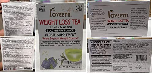 Loveeta Wellness Weight Loss Tea Blackberry - 15 Tea Bags (Gmo Free, Gluten Free, Dairy Free, Sugar Free & 100% Natural)