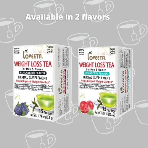 Loveeta Wellness Weight Loss Tea Blackberry - 15 Tea Bags (Gmo Free, Gluten Free, Dairy Free, Sugar Free & 100% Natural)